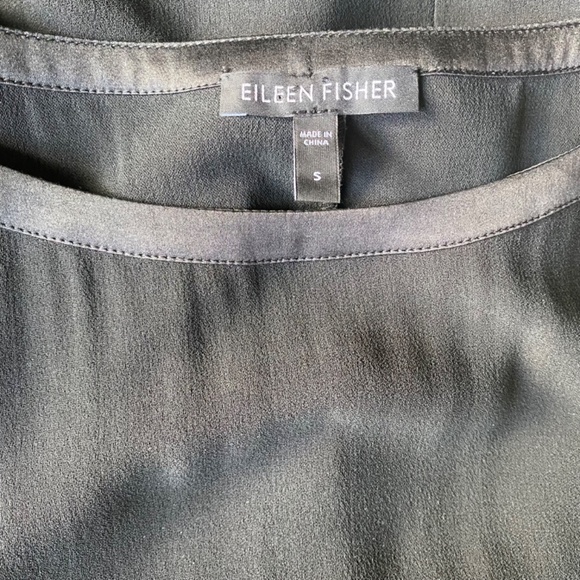 Eileen Fisher 100% Silk Georgette Crepe Dress Black Long Sleeve  Size Small - Picture 3 of 7